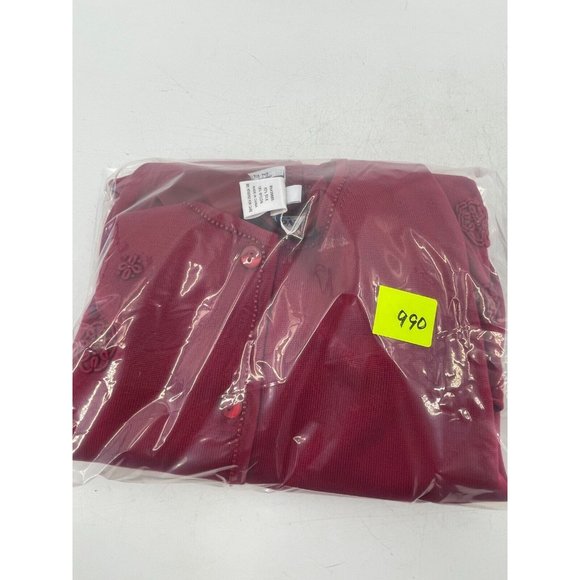 Pendleton Women's Red Knit Long Sleeve Silk Cardigan Sweater Embroidered Beads L - Picture 12 of 12